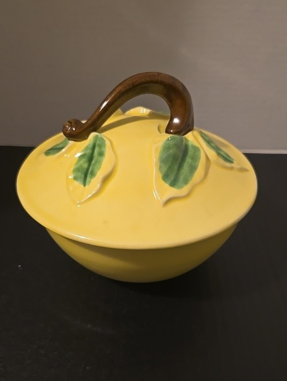 Vintage 1940's Belmar California Lemon Pottery 320 Yellow Bowl Lid MCM Cottageco